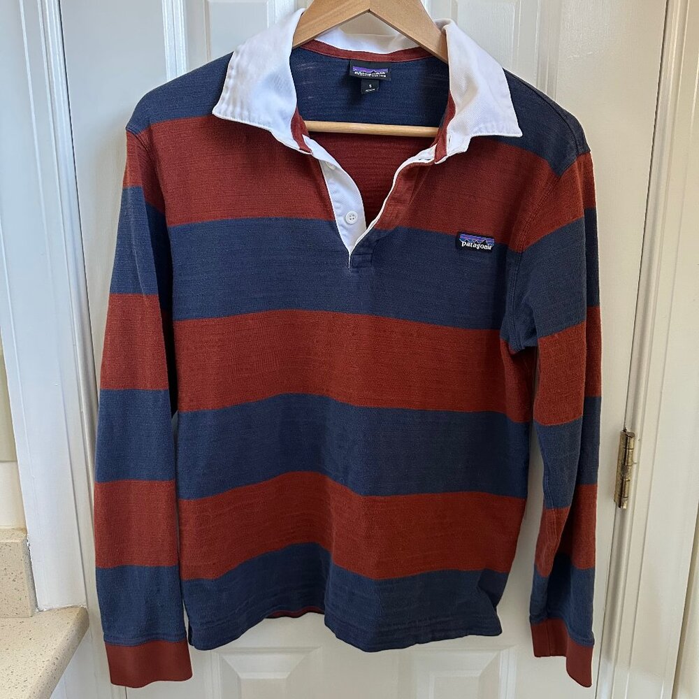 Patagonia Lightweight Rugby Long-Sleeve Shirt - Navy/Barn Red - Small